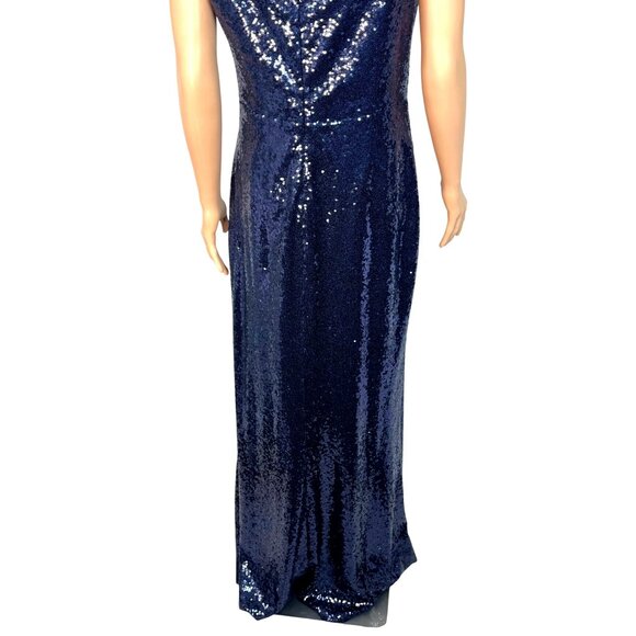 Vintage Marina Navy Blue Sequined Gown Size 12 Off The Shoulder Formal - Picture 4 of 14